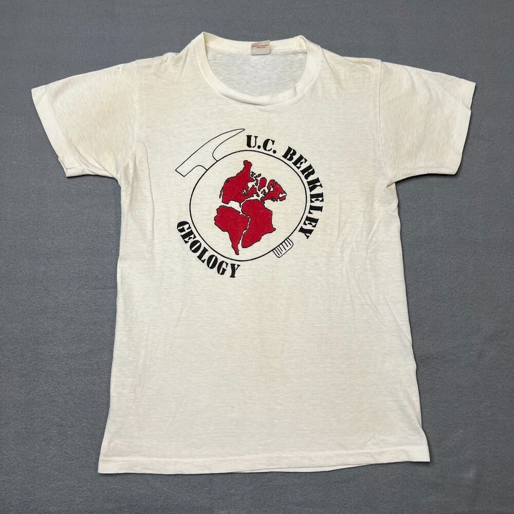 Vintage 70s B.V.D. T-Shirt Men's Small White UC Berkeley Geology Cotton